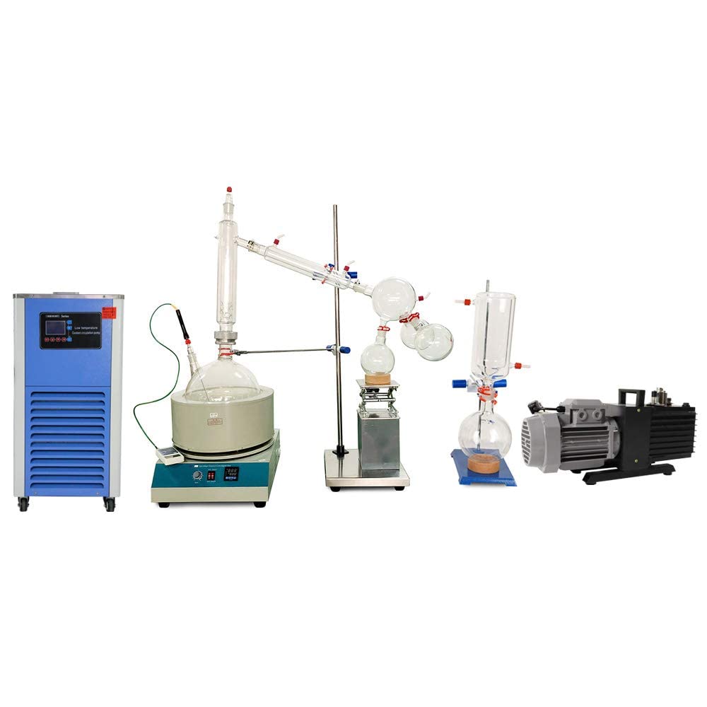 HNZXIB 10L Short Path Distillation Kit with 5L Cooling Chiller & Rotary Vane Vacuum Pump - Essential Oil Extraction, CBD Distillation & Home Chemistry Lab Setup