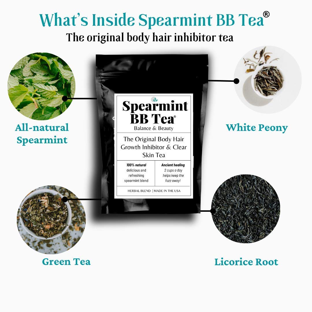 Organic Spearmint BB Tea Bags - 14 Count | Natural Body Hair Inhibitor Tea with Peony, Licorice & Green Tea | PCOS & Hirsutism Support | Anti-Androgen Herbal Tea | Perfect for Hormonal Balance & Self-Care Rituals