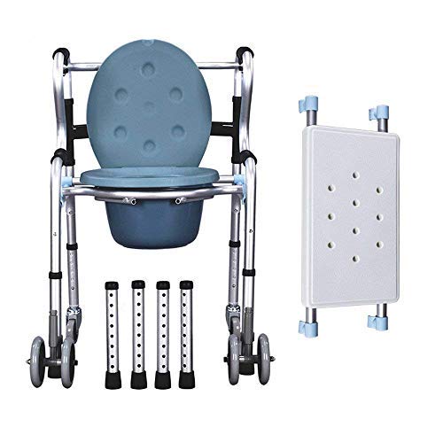 Foldable Commode Chair with Wheels - Portable Toilet & Shower Chair for Elderly, Disabled & Pregnant Women - Mobile Transport Wheelchair for Home & Hospital Use