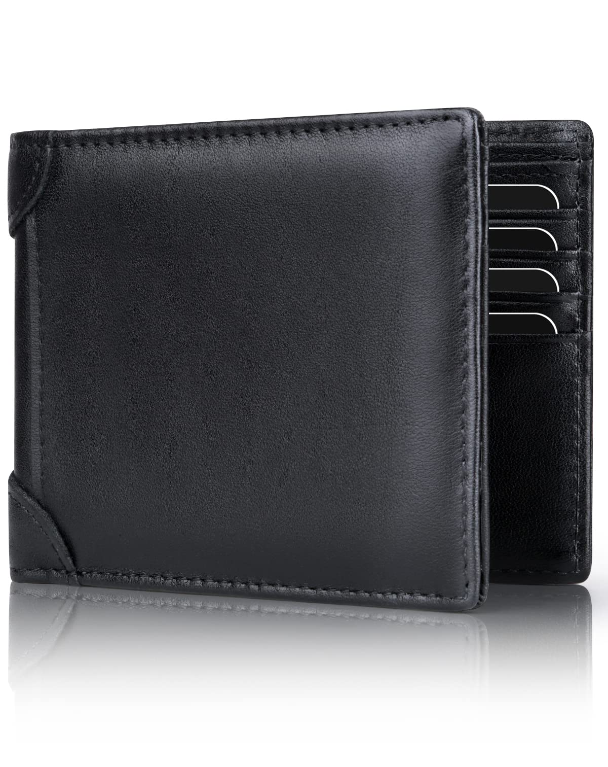 Premium Genuine Leather RFID Blocking Slim Bifold Wallet for Men - Removable ID Window & 11 Card Slots - Perfect Gift Box Included (Ideal for Travel, Business & Everyday Use)