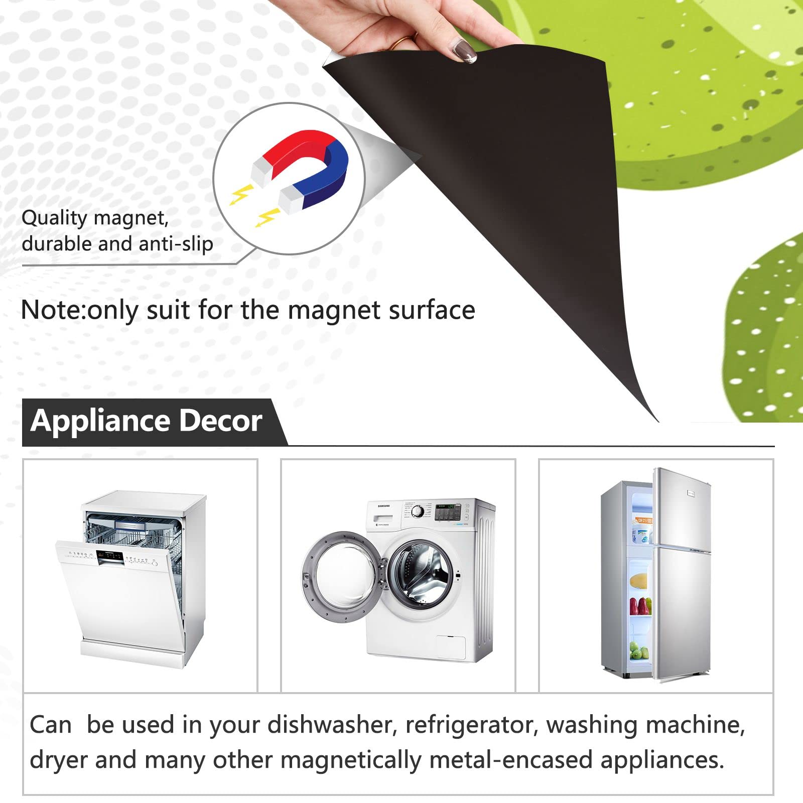 Green Pear Fruit Pattern Dishwasher Magnet Cover - Easy Update Magnetic Sticker for Refrigerator & Appliances - 23x26 Inch Home Decor for Kitchen Cabinet, Dishwasher Door & Washer Panel - Perfect for Modern Kitchen, Laundry Room & Home Renovation
