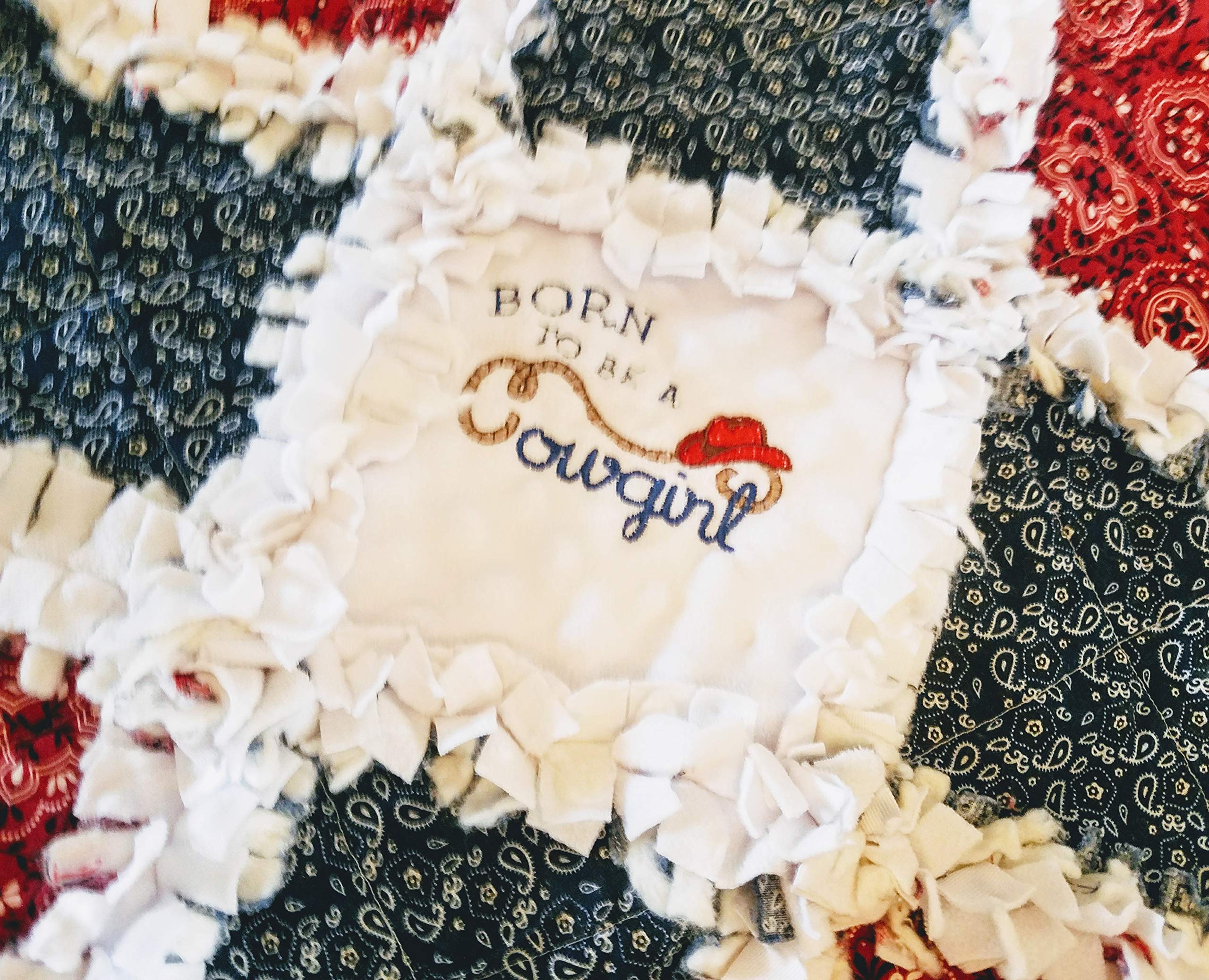 Born to Be a Cowgirl Mini Rag Quilt - Soft Baby Crib Blanket for Nursery, Western Themed Nursery Decor, Perfect for Cowgirl Birthday Gifts & Farmhouse Style Bedding