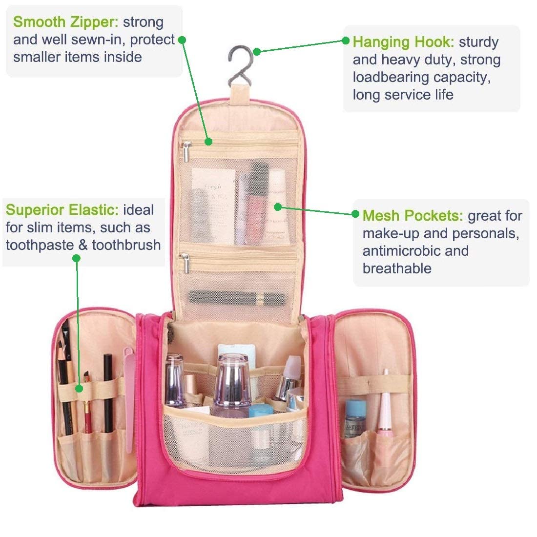 ZAEGO Waterproof Hanging Travel Toiletry Bag for Men & Women - Multifunctional Makeup Cosmetic Organizer with Hook, Shower Wash Pouch, Grooming Kit Storage (Ideal for Camping, Gym, Business Trips & Vacation)