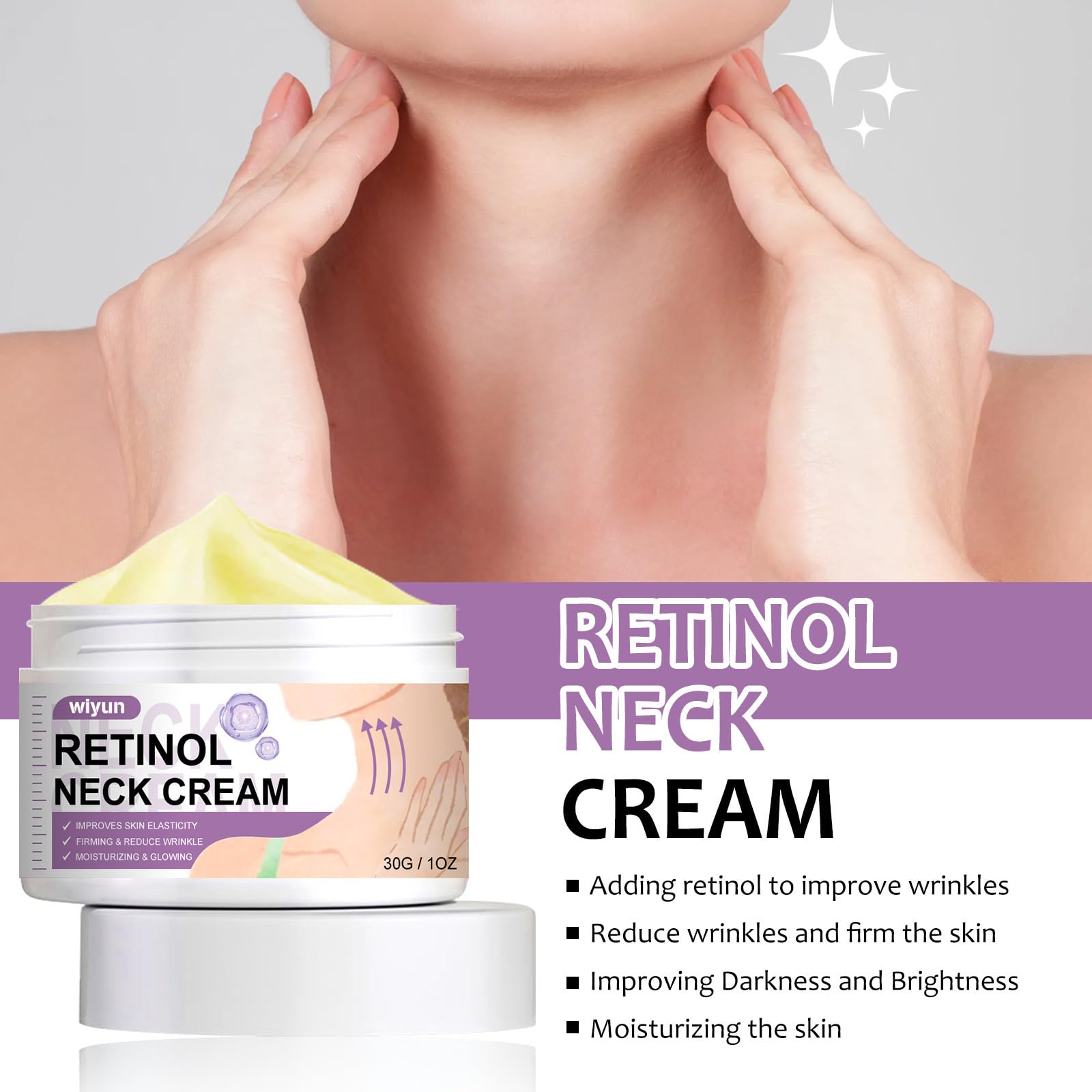 Retinol Collagen & Hyaluronic Acid Neck Firming Cream - Anti Wrinkle Tightening Cream for Women | Lifts & Tightens Loose Skin | Perfect for Night Routine & Daily Anti-Aging Care