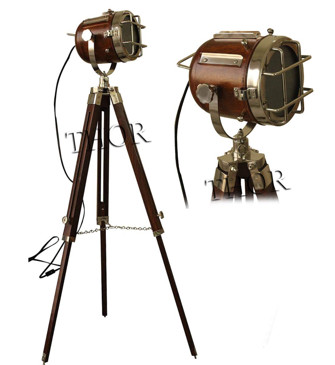 Vintage Modern Floor Lamp with Tripod Base - Nautical Searchlight Spotlight for Living Room, Office & Home Decor - Rustic Industrial Style Lighting - Perfect Gift for Home & Workspace Decorations