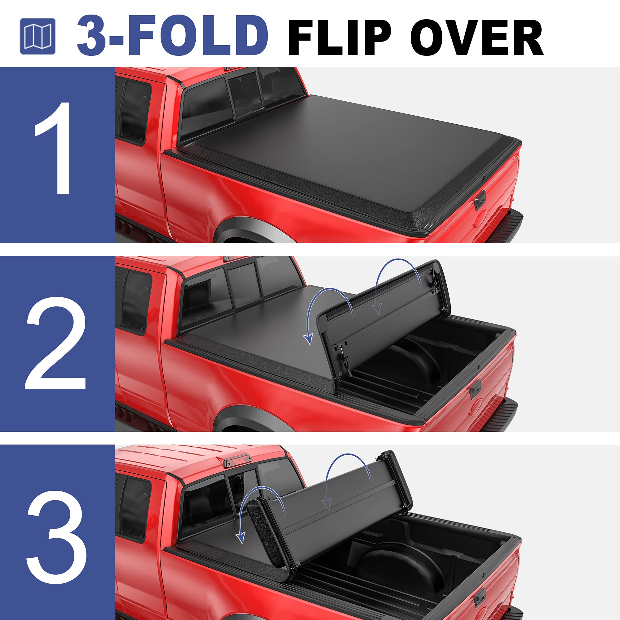 MOSTPLUS Tri-Fold Soft Tonneau Cover for 2015-2022 Ford F150 (5.5 FT Bed) - Waterproof Truck Bed Cover with 3 Folding Styles | Perfect for Hauling, Camping & Outdoor Adventures