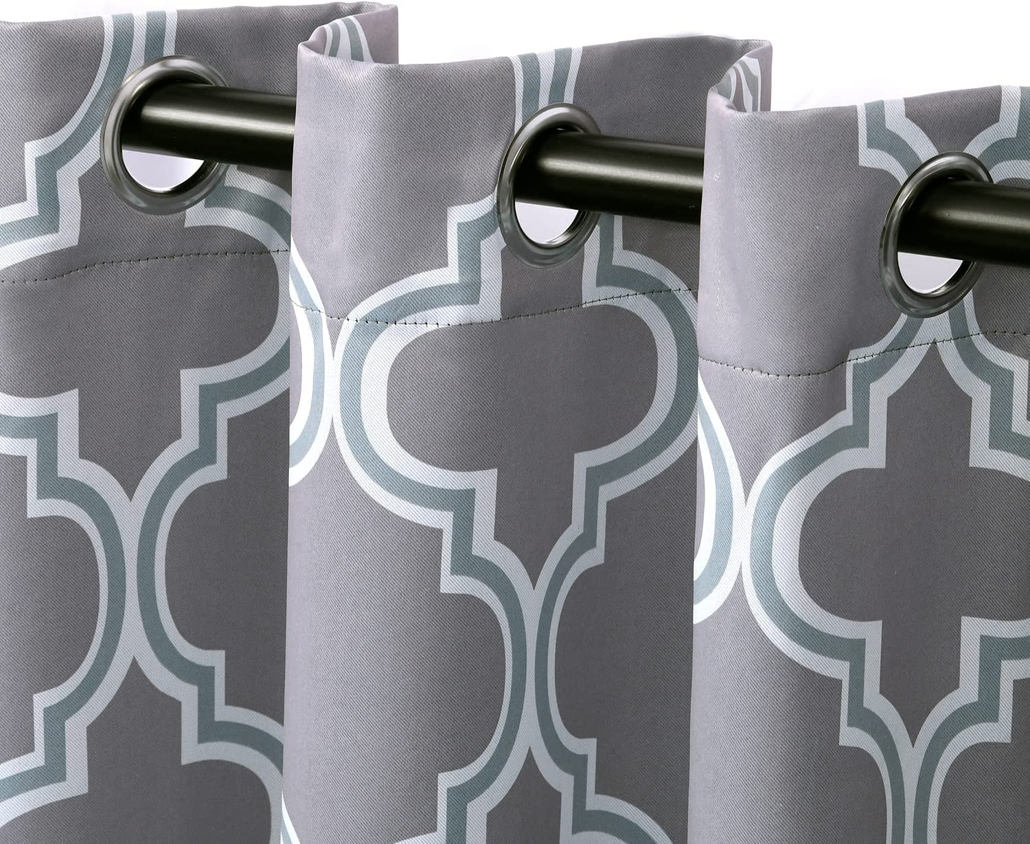 Bohemian Trellis Printed Blackout Grommet Curtain Panel Set - 2 Panels, 84 Inch Length, Room Darkening Window Drapes for Living Room & Bedroom