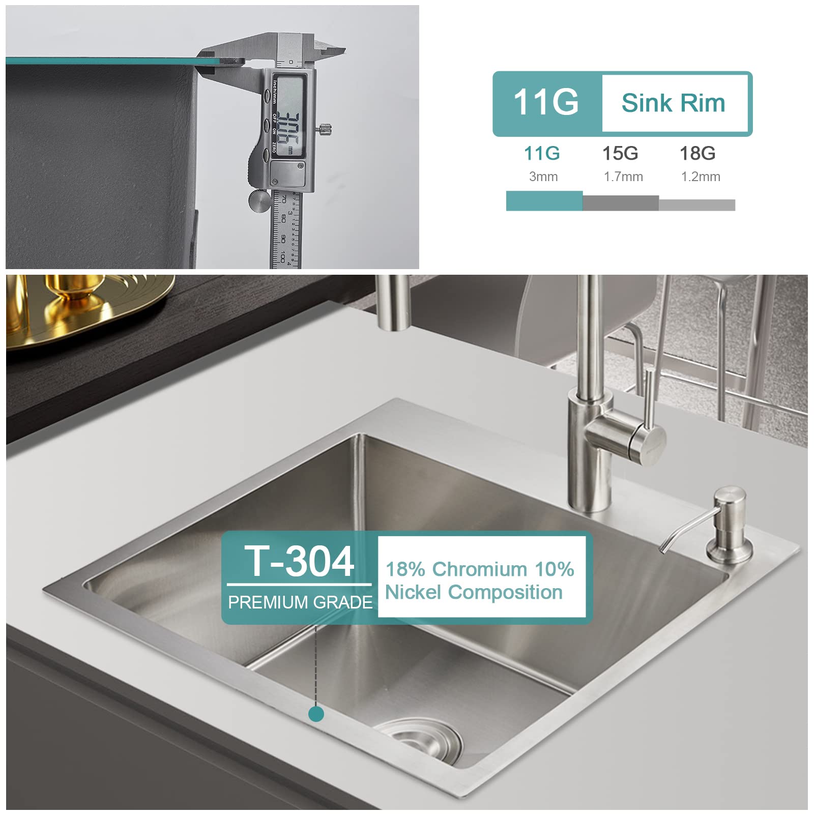 20 Inch Drop-in Kitchen Sink Stainless Steel - Topmount Single Bowl 9-Inch Deep Handmade Overmount Bar Sink with Strainer - Perfect for Modern Kitchens, Restaurants & Bars