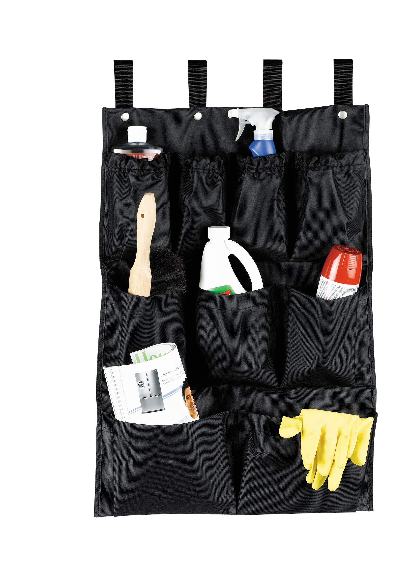 9-Pocket Rolling Housekeeping Cart Organizer - Black Utility Cart for Hotel, Office & Home Cleaning Supplies Storage