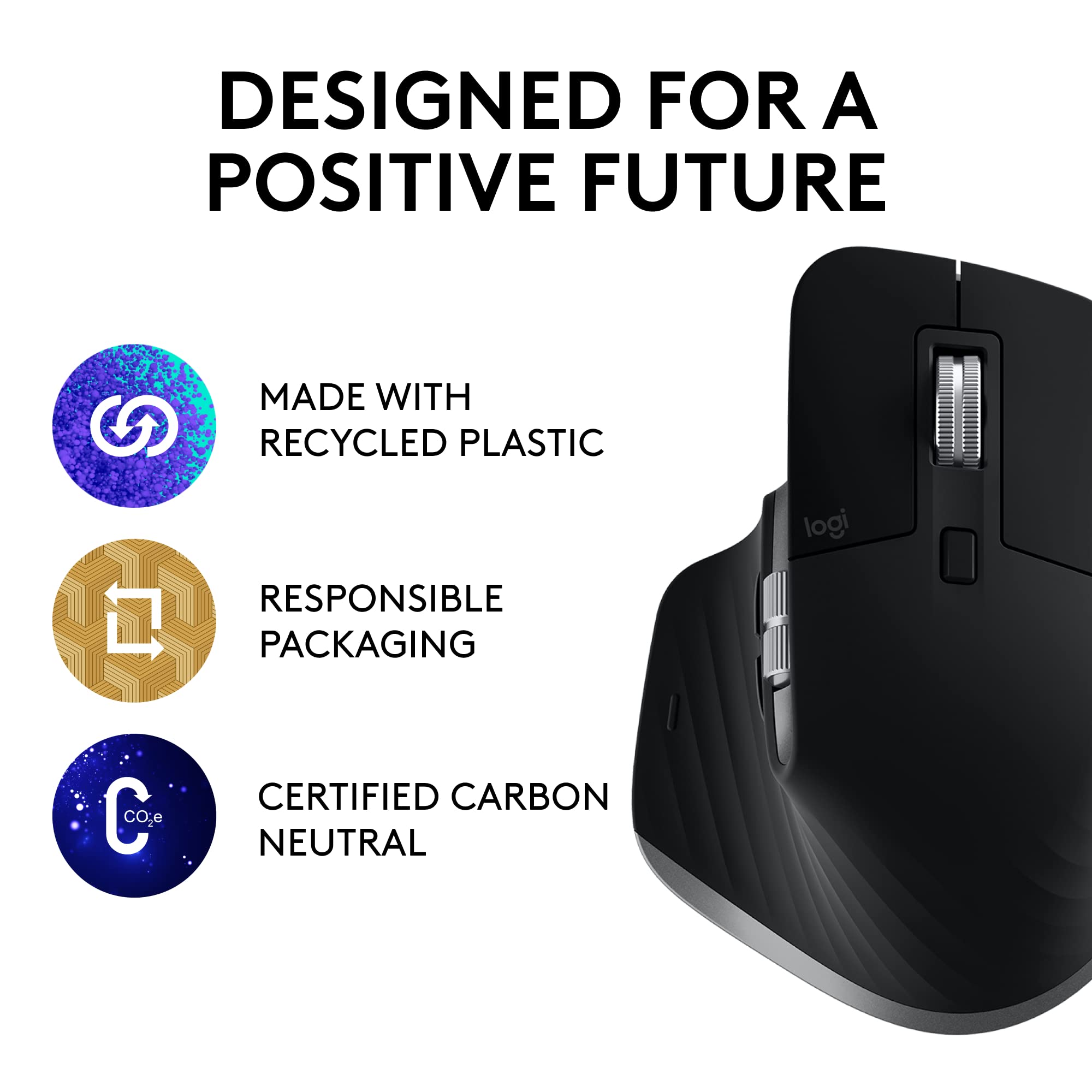 Logitech MX Master 3S Wireless Bluetooth Mouse for Mac - Ergonomic Design, Ultra-Fast Scrolling, 8000 DPI Precision, Glass Surface Tracking, Silent Clicks, USB-C Charging - Compatible with Apple MacBook & iPad (Space Gray) - Perfect for Office Work, Graphic Design & Video Editing
