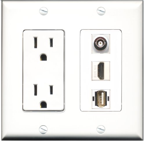 RiteAV 15 Amp Power Outlet with HDMI, USB & BNC Ports - Decorative Wall Plate for Home Theater, Office & Smart Home Setup