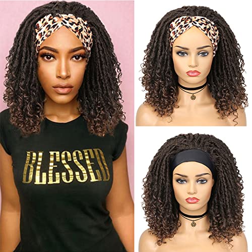 HeneiKecci Braided Wigs for Black Women - Handband Braids Wigs, Dreadlock Headband Wigs, Box Braid Wigs with Afro Curly Texture (Brown-T1B/30) | Perfect for Daily Wear, Cosplay, and Protective Hairstyles
