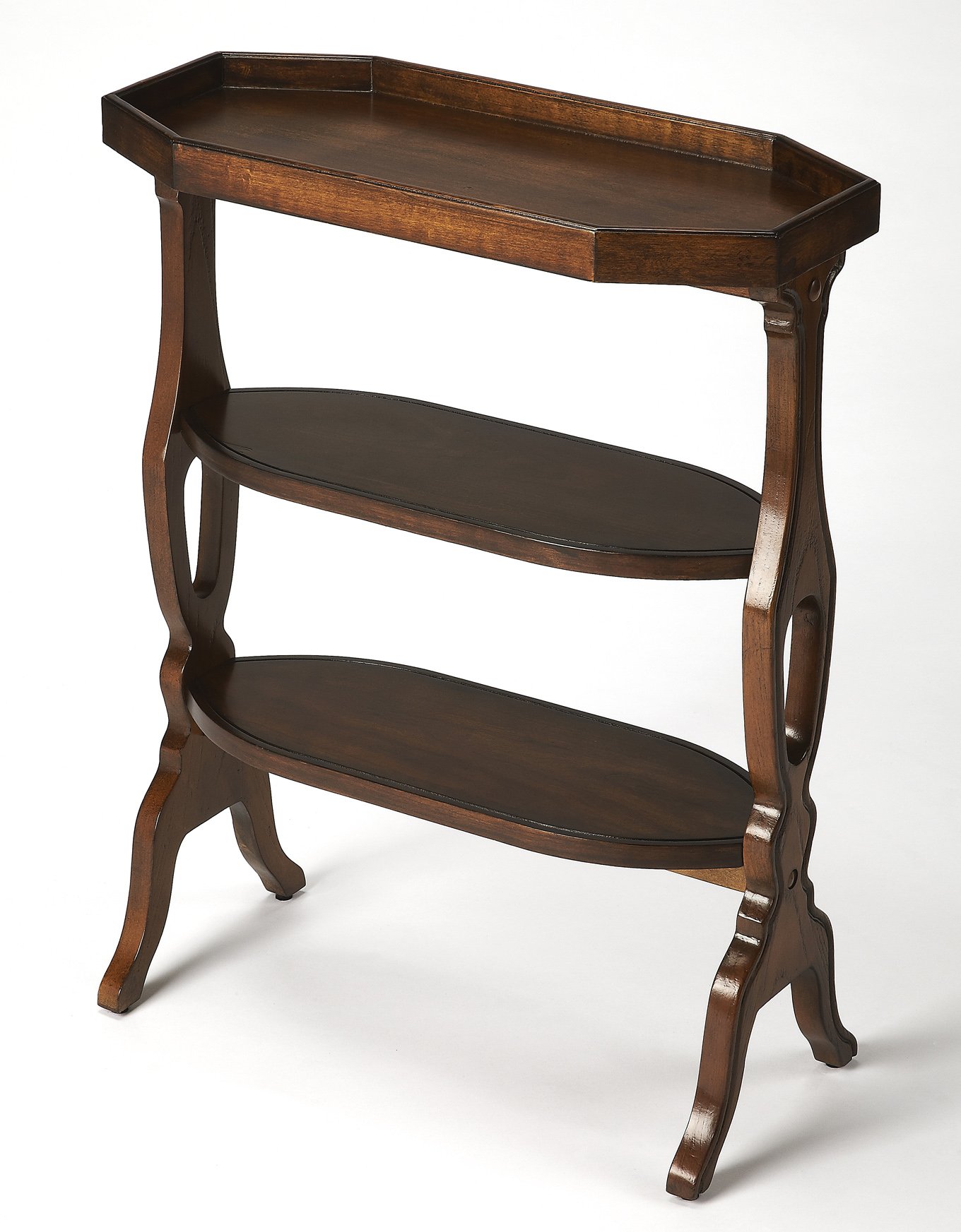Gramercy Three Tier Accent Table - Cherry Finish Side Table for Living Room, Bedroom & Office Decor | Space-Saving End Table with Storage Shelves
