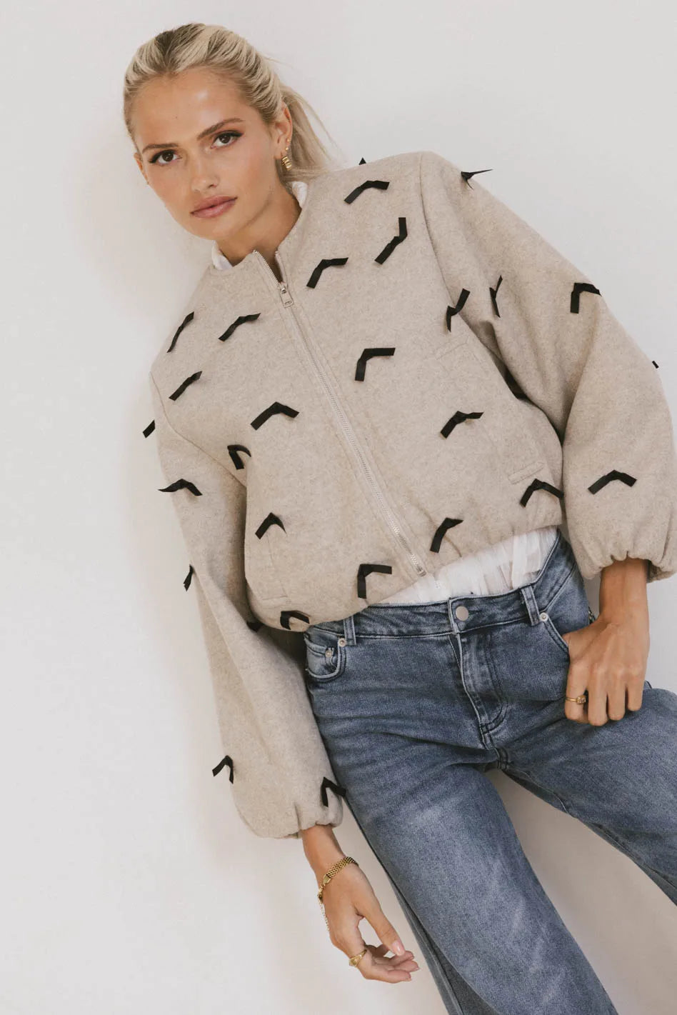Leona Mini Bows Bomber Jacket for Women - Stylish Quilted Lightweight Coat with Bow Details | Perfect for Casual Outfits, Date Nights & Fall Fashion