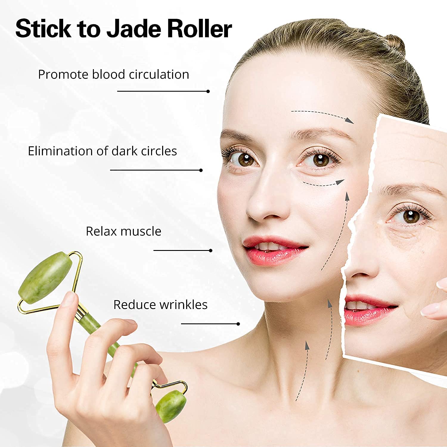 24K Gold Facial Massager Roller - Electric Vibration Beauty Bar for Anti-Wrinkle & Skin Tightening | Waterproof T-Shaped Face Roller with Gua Sha Jade Stone & Face Stone | Perfect for Home Spa, Skincare Routine & Relaxation Therapy
