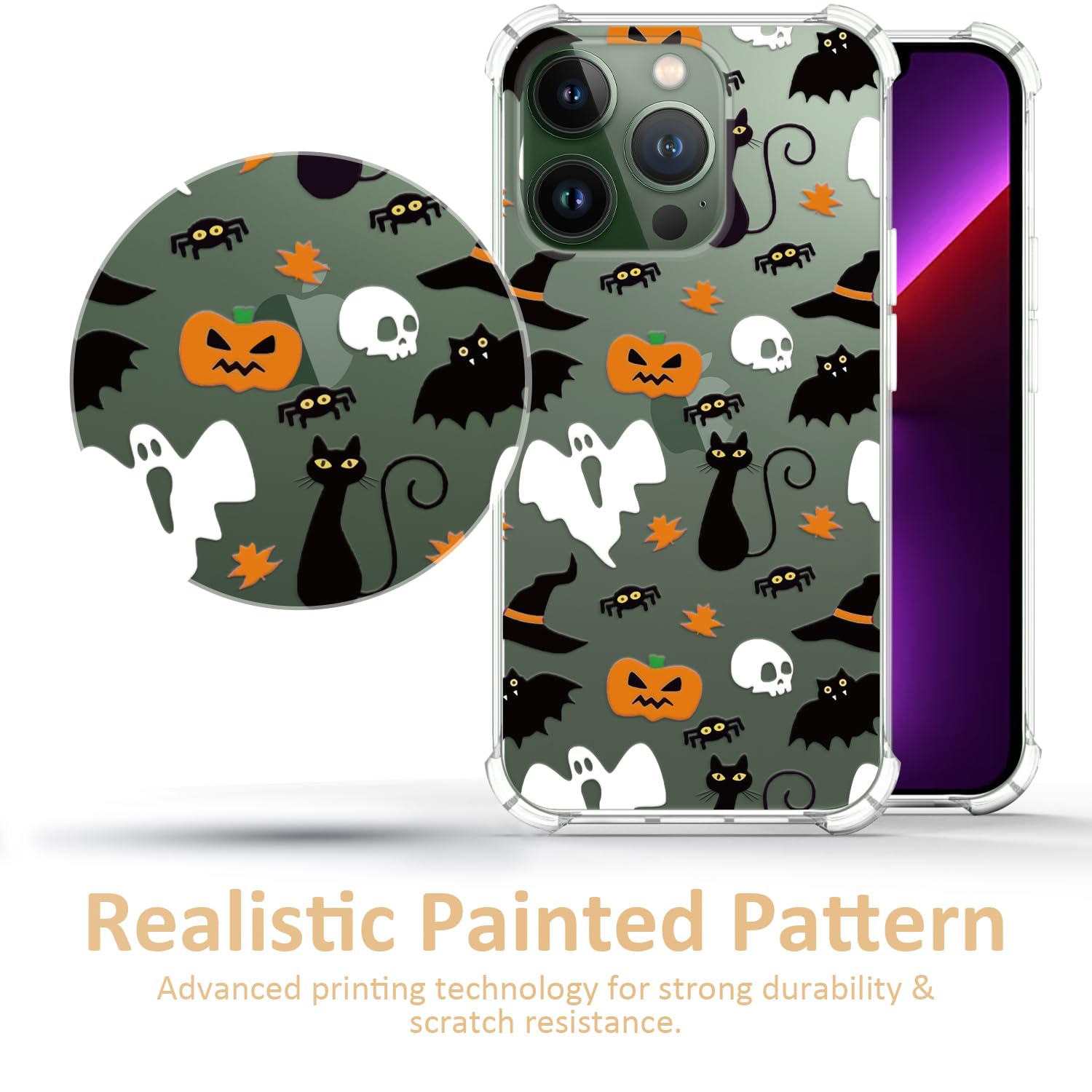 Ghost Pumpkin Halloween Clear Phone Case for iPhone 13 Pro Max - Soft TPU Protective Slim Shockproof Cover for Boys & Girls | Perfect for Trick-or-Treating, Parties & Spooky Season