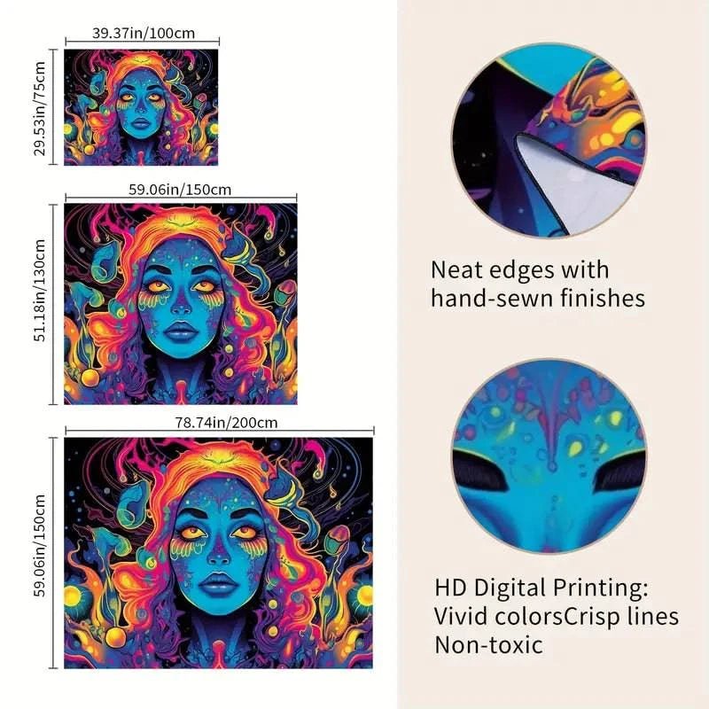 Groovy Blacklight Poster for Room Decor - Psychedelic UV Glow Art for Bedroom, Party & Rave - Perfect for Hippie, 60s & 70s Theme Decorations