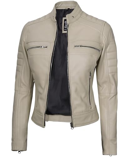 Cafe Racer - Women Beige Leather Jacket