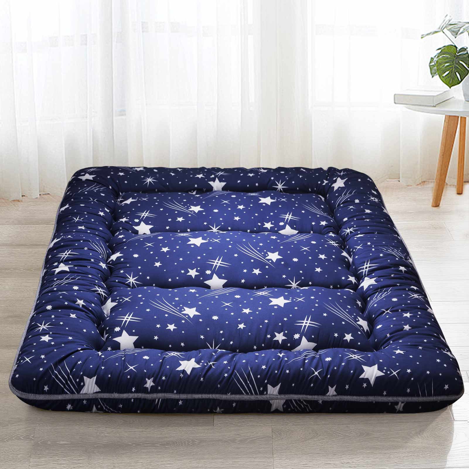 MAXYOYO Navy Starry Sky Japanese Floor Futon Mattress - Comfortable Foldable Sleeping Mat for Living Room, Guest Room & Travel - Perfect for Lounging, Sleepovers and Camping