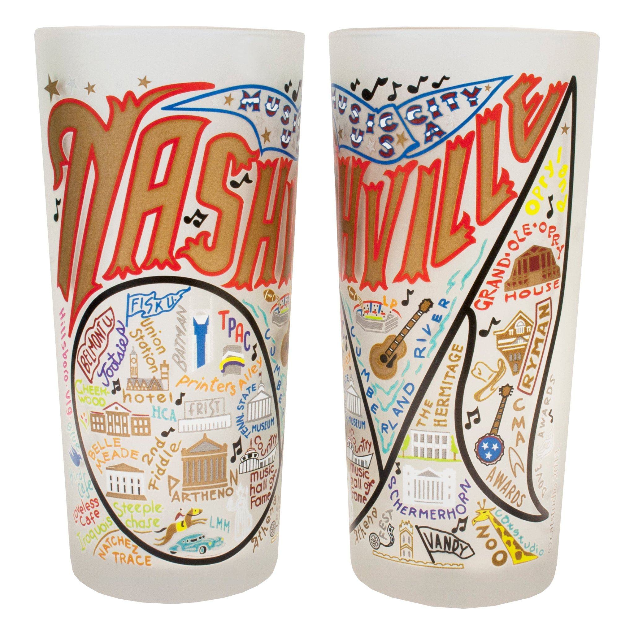 Nashville Frosted Glass Cup - 15oz Dishwasher Safe Tumbler for Kitchen, Bar & Office | Elegant Wedding Gift & Home Decor Drinking Glass by Catstudio