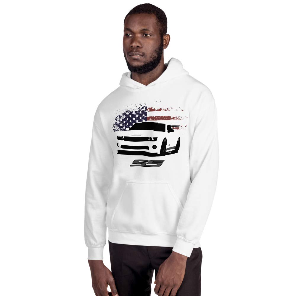 Chevy American Flag Unisex Hoodie - White | Patriotic Pullover Sweatshirt for Men & Women | Perfect for 4th of July, BBQ, and Casual Wear