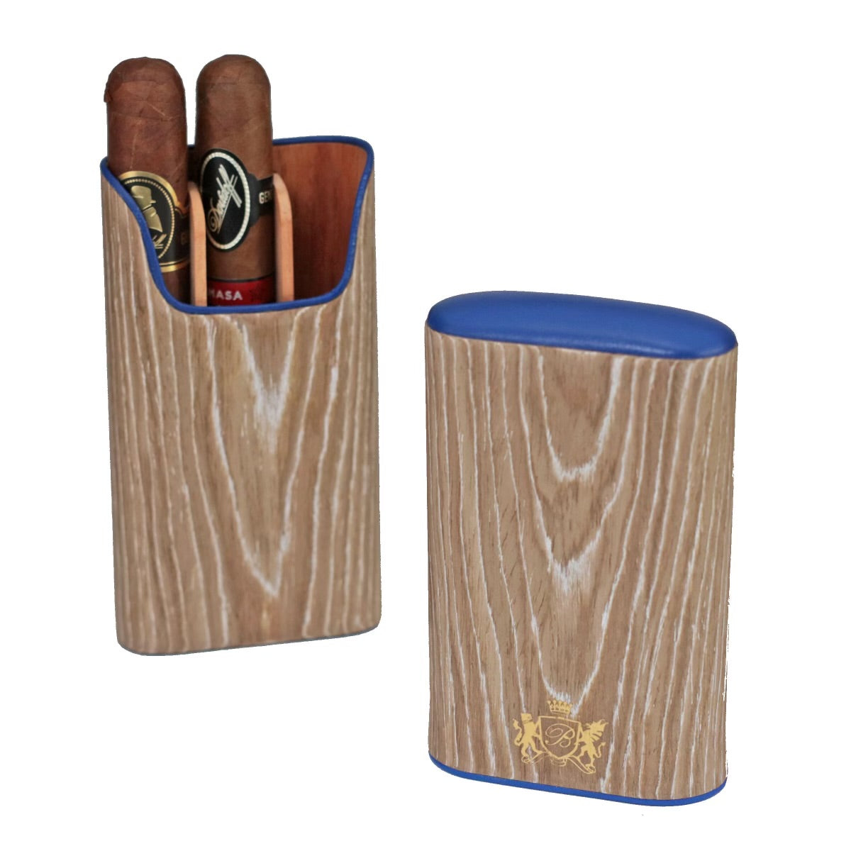 Brizard & Co Showband 3 Cigar Case - Premium Bleached Oak & Royal Blue Design - Perfect for Travel, Gifts, and Cigar Storage