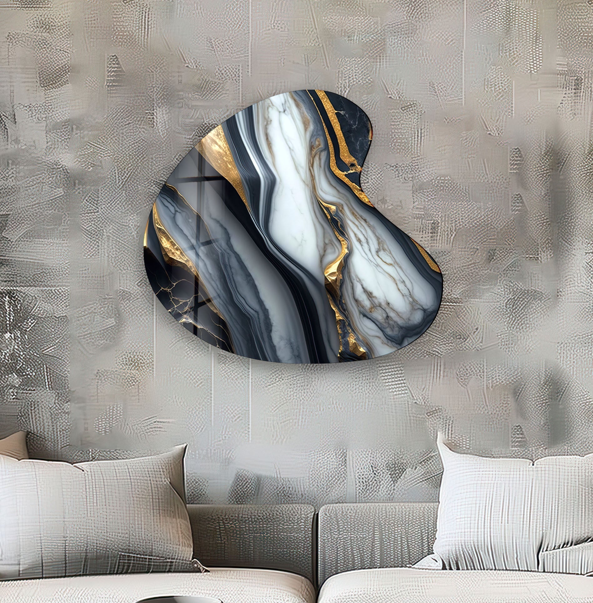 Black and White Marble Irregular Glass Wall Art - Modern Abstract Home Decor for Living Room, Bedroom, or Office