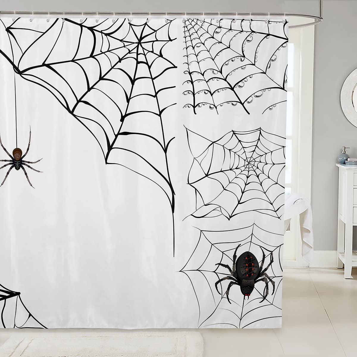 Feelyou Halloween Spider Web Shower Curtain - 72x72 Inch Black Spooky Bathroom Decor with Hooks, Waterproof Polyester Fabric for Kids & Adults - Perfect for Trick or Treat Party, Haunted House, and Gothic Bathroom Theme