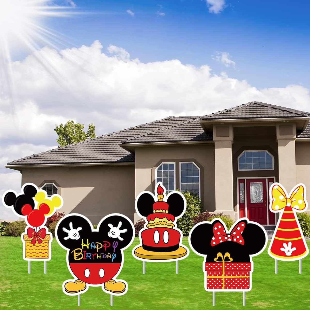 5Pcs Mickey Mouse Birthday Party Supplies - Large Cartoon Mickey Yard Lawn Signs for Kids Birthday Decorations | Perfect for Outdoor Birthday Parties, Disney Themed Events & Backyard Celebrations