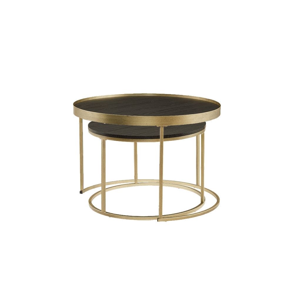 Criterion Black Oak Nested Coffee Table with Distressed Gold Metal Frame - Perfect for Living Room, Lounge, and Office Decor