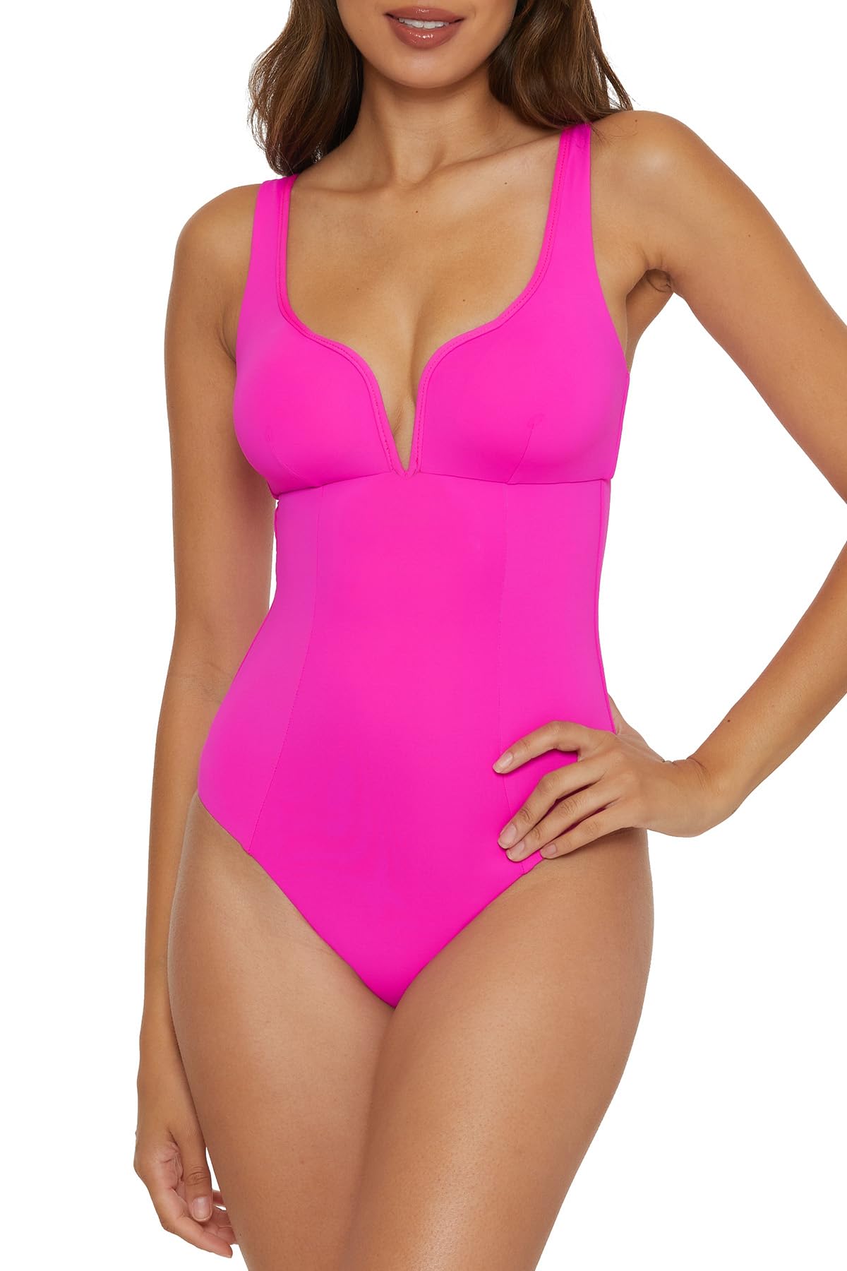 BECCA Women's One Piece Swimsuit - V-Wire Plunge Neck Bathing Suit in Standard Color Code | Perfect for Beach Vacations, Pool Parties & Summer Getaways