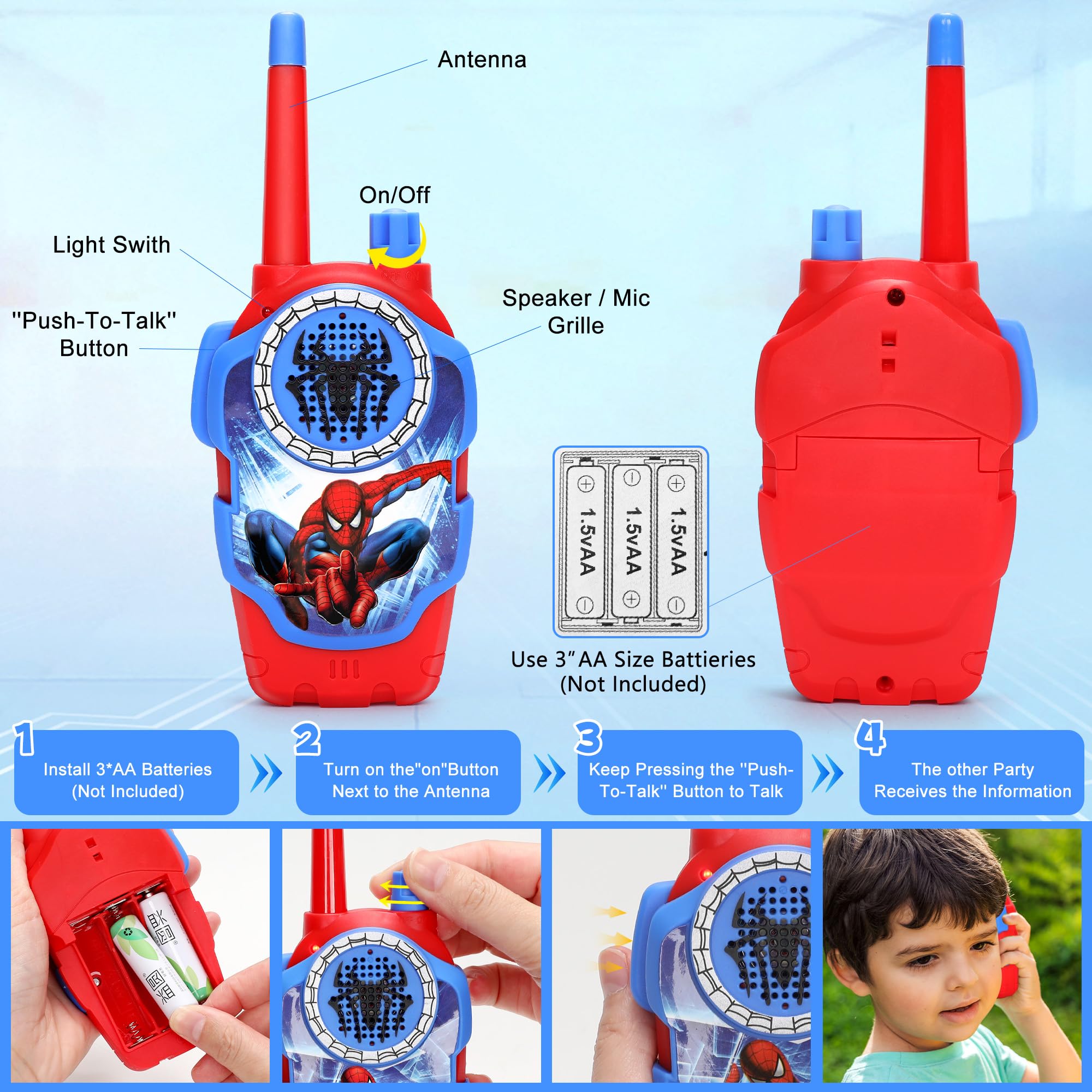 Spider-Man Walkie Talkies for Kids - 2 Pack Superhero Walkie Talkie Toys for Boys & Girls, Indoor Outdoor Adventure Play, Birthday Gifts for Children (Great for Backyard Exploration, Camping & Role Play)