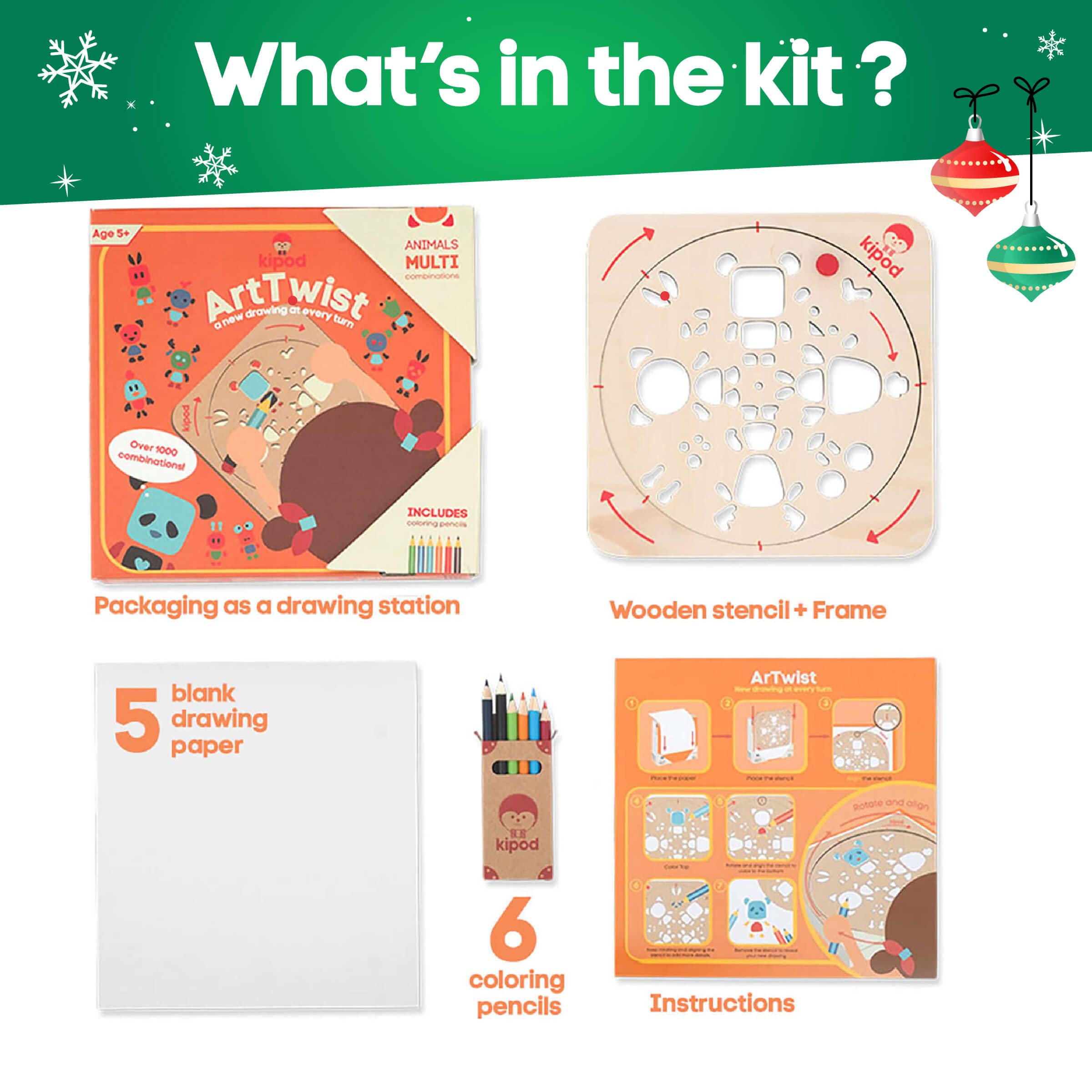 ArtTwist Kids Drawing Stencils Kit - Rotating Wooden Spin Art Set with 6 Colored Pencils & 5 Papers - Montessori Art Supplies for Boys Girls Ages 5-12 - Creative Gift for Birthday, Classroom & Homeschool Activities