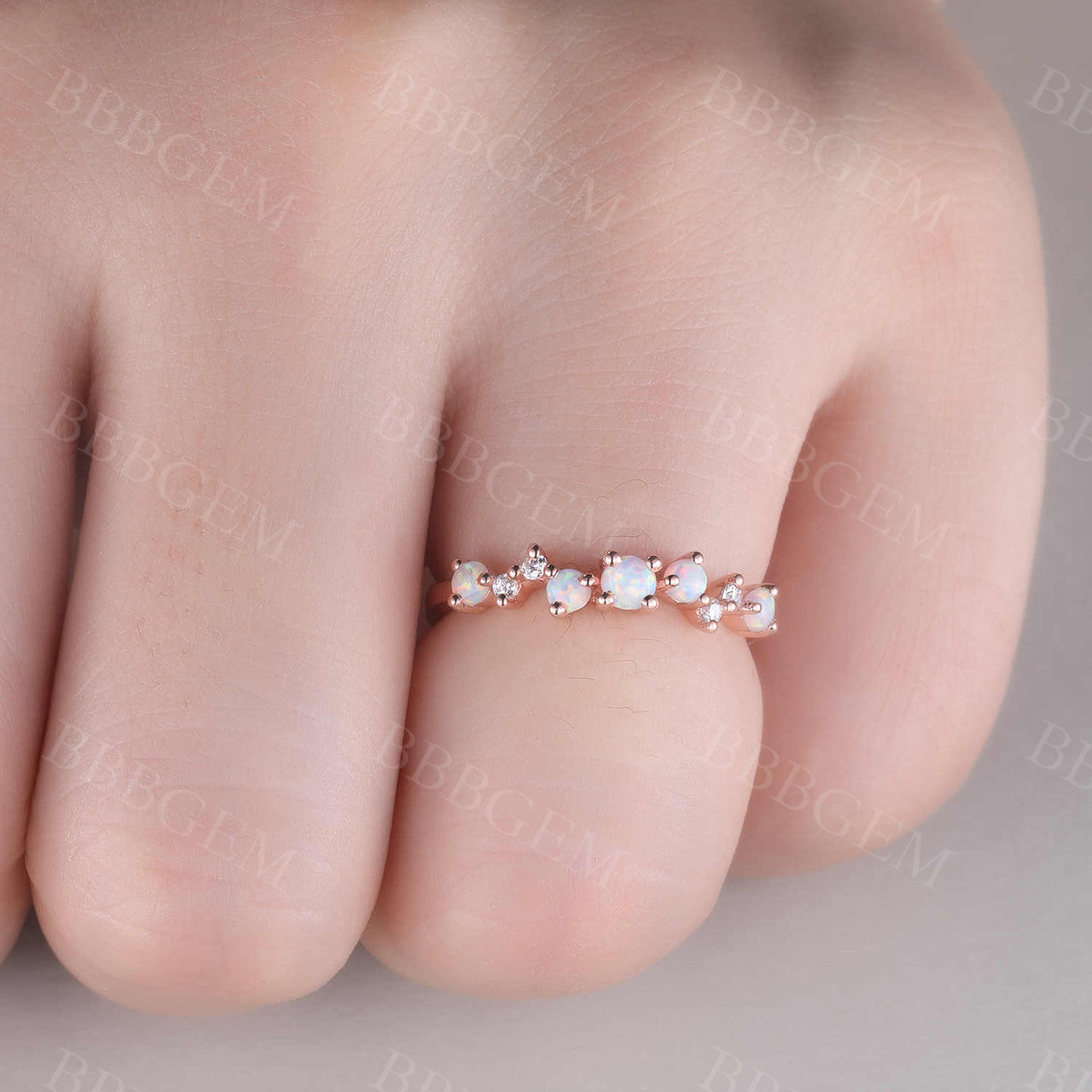 Unique Opal Wedding Band Rose Gold Diamond Ring for Women - Stackable Matching Promise Ring, Bridal & Anniversary Gift - Perfect for Engagement, Stacking Jewelry & Special Occasions