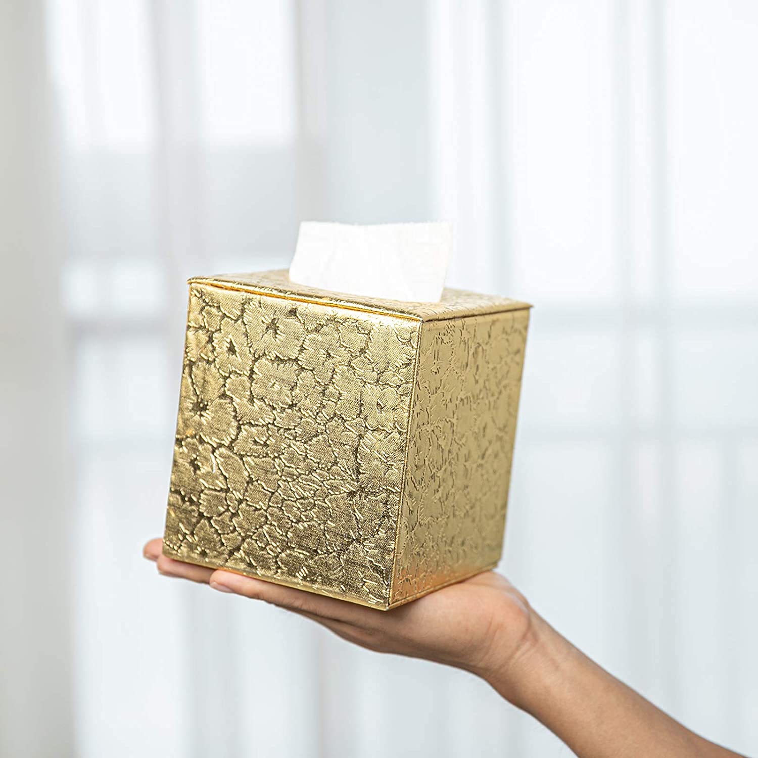 Luxury Gold Square Tissue Box Cover - Elegant Bathroom Tissue Holder for Home Decor, Vanity & Spa Style Accessories | Perfect for Bathroom, Living Room & Bedroom Organization