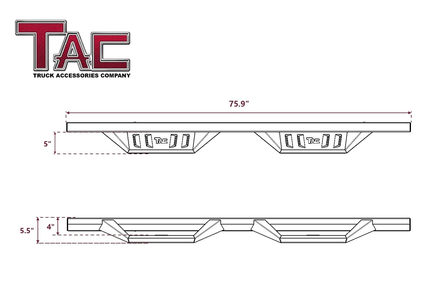 TAC Sidewinder Running Boards for Ford F150/F250 Super Cab - Black Rock Slider Armor for Off-Road Adventures