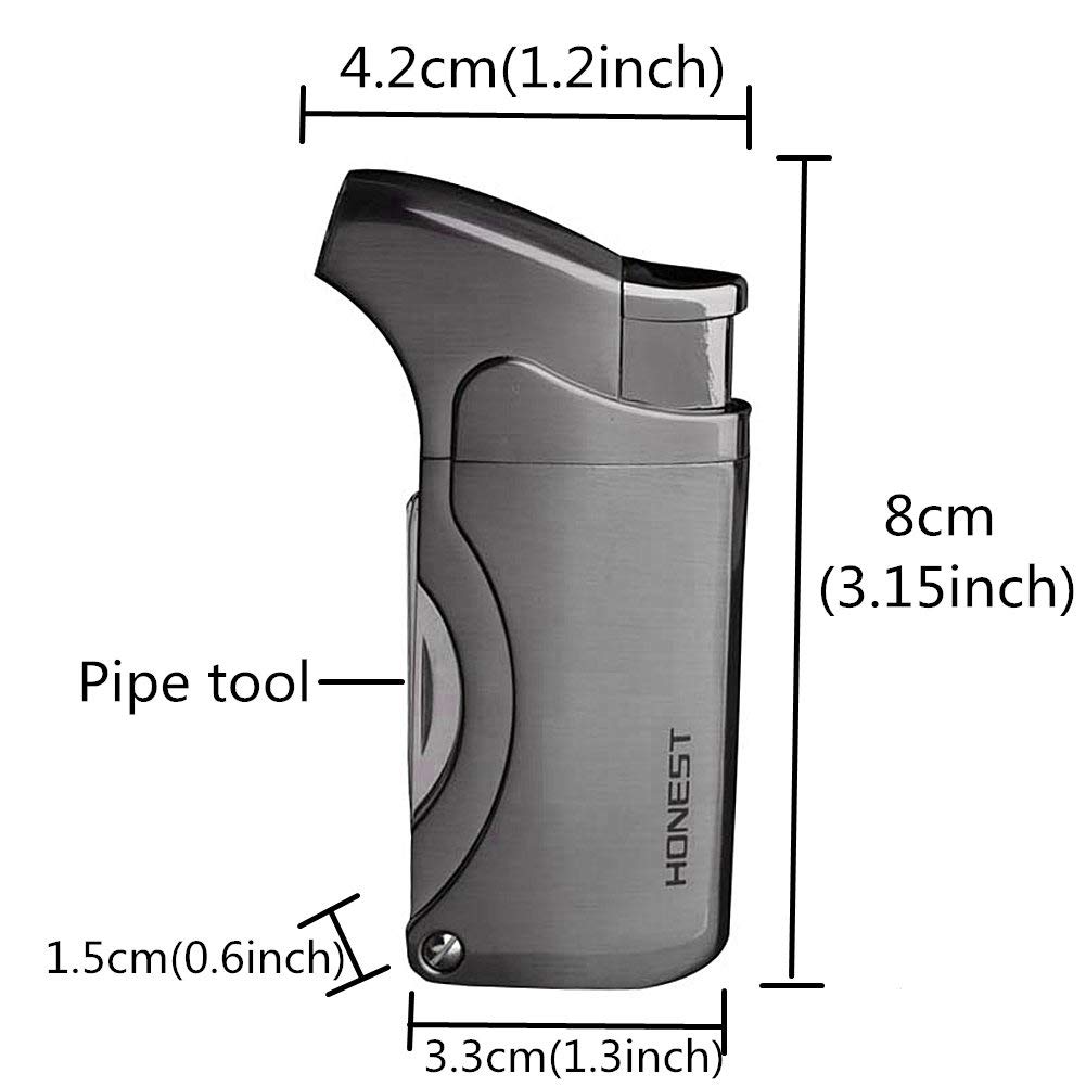 5-in-1 Windproof Refillable Lighter with Pipe Cleaner for Cigars & Tobacco Pipes (Silver) - Outdoor Smoking Essential