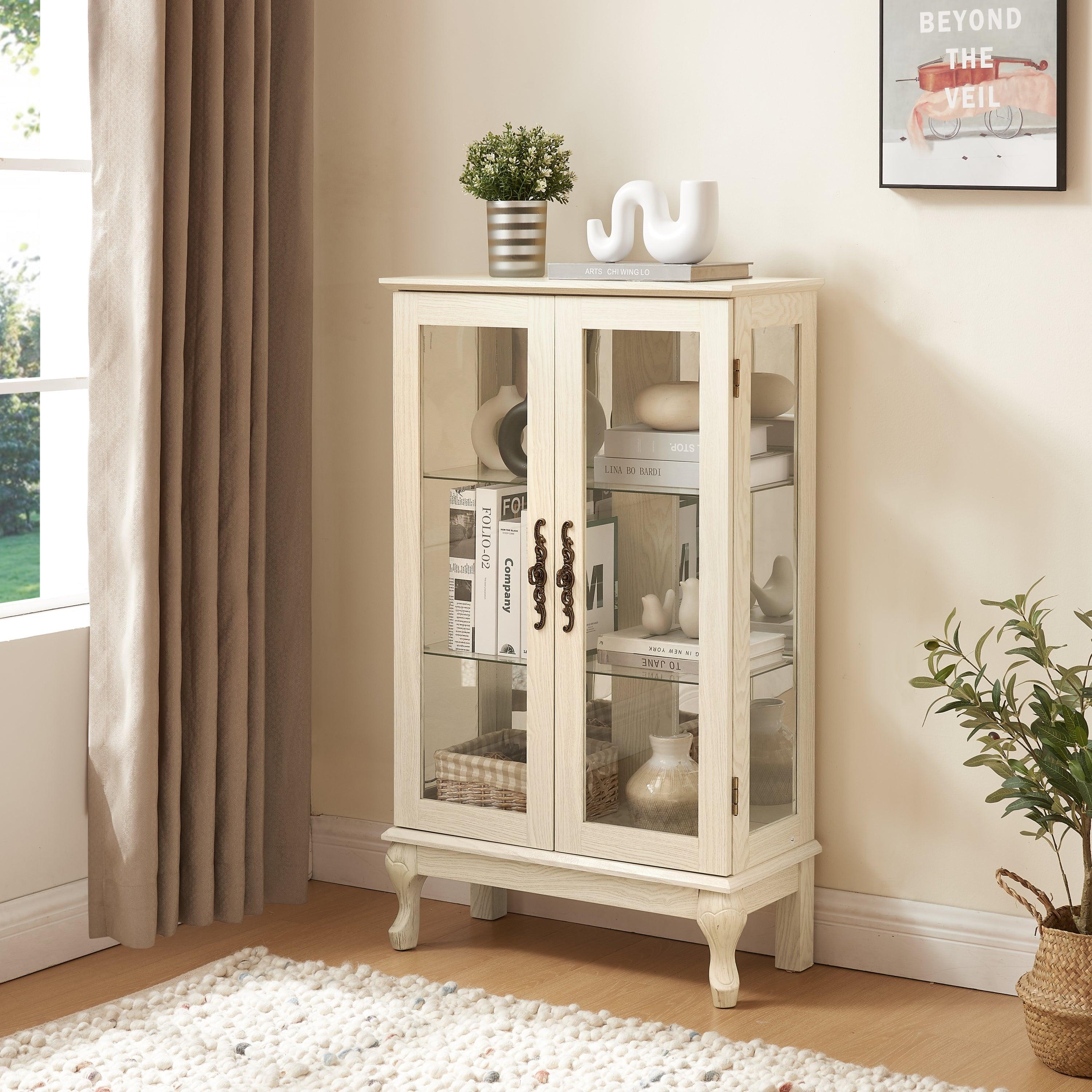 2 Door Curio Cabinet with Tempered Glass & Mirrored Back - LED Lighted Display Case for Living Room, Dining Room, Office - Showcase Collectibles, China, or Decor Items