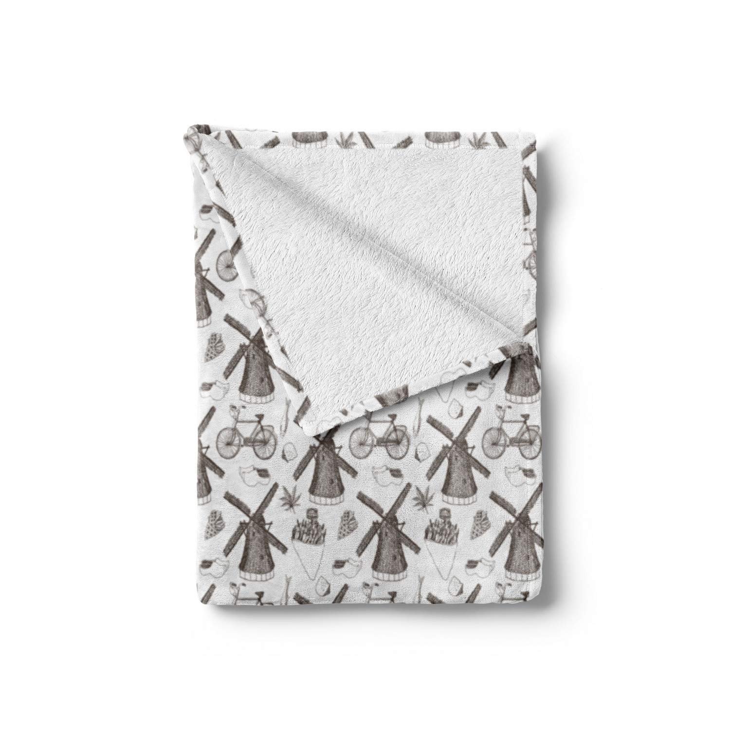 Ambesonne Dutch Windmill Tulip Throw Blanket - Traditional Netherlands Design with Hand Drawn Illustration - Soft Flannel Fleece Couch Cover for Adults - 50