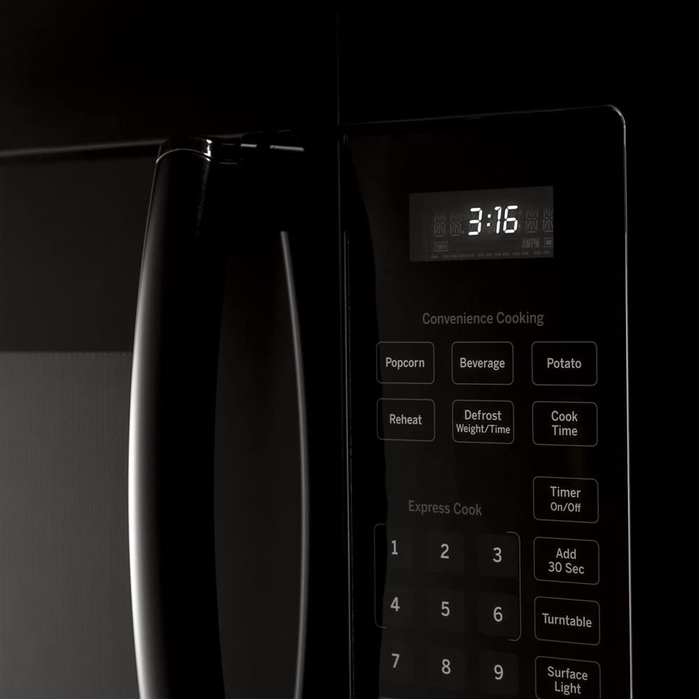 GE JVM3160DFBB 1.6 Cu. Ft. Over-the-Range Microwave Oven in Black - Includes Heat Resistant Oven Mitts & 3-Year Protection Plan - Perfect for Kitchen Remodeling & Small Space Cooking