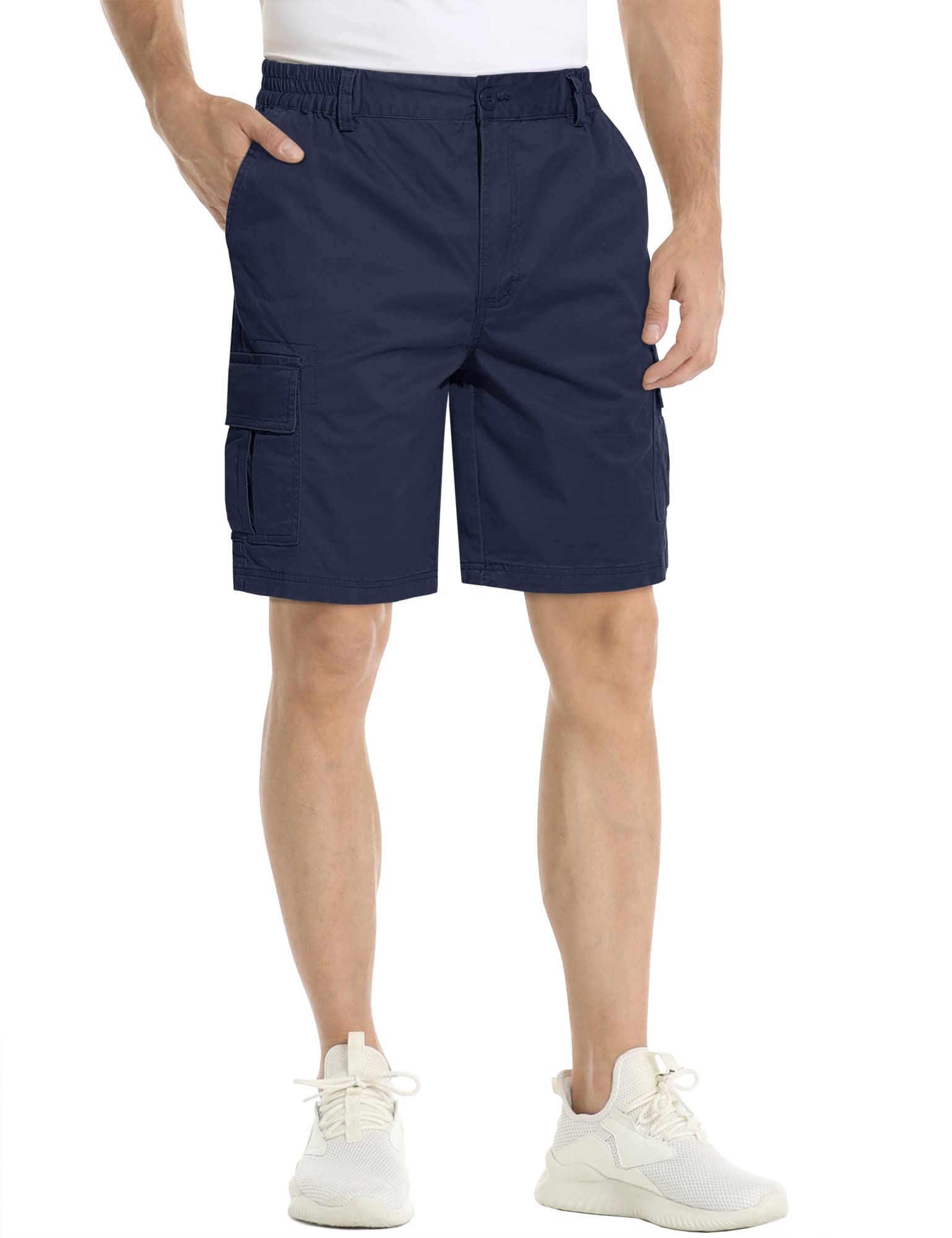 **MAGCOMSEN Men's Cargo Shorts with 6 Pockets - Twill Elastic Above Knee Casual Work Shorts for Outdoor, Hiking & Everyday Wear**