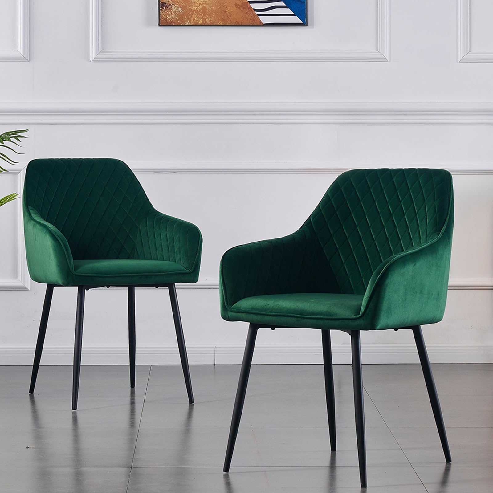 ENJAOUSLF 4-Piece Green Velvet Dining Chairs Set with Black Metal Legs - Modern Upholstered Armchairs for Kitchen, Living Room & Dining Room | Perfect for Home Decor, Entertaining & Small Spaces