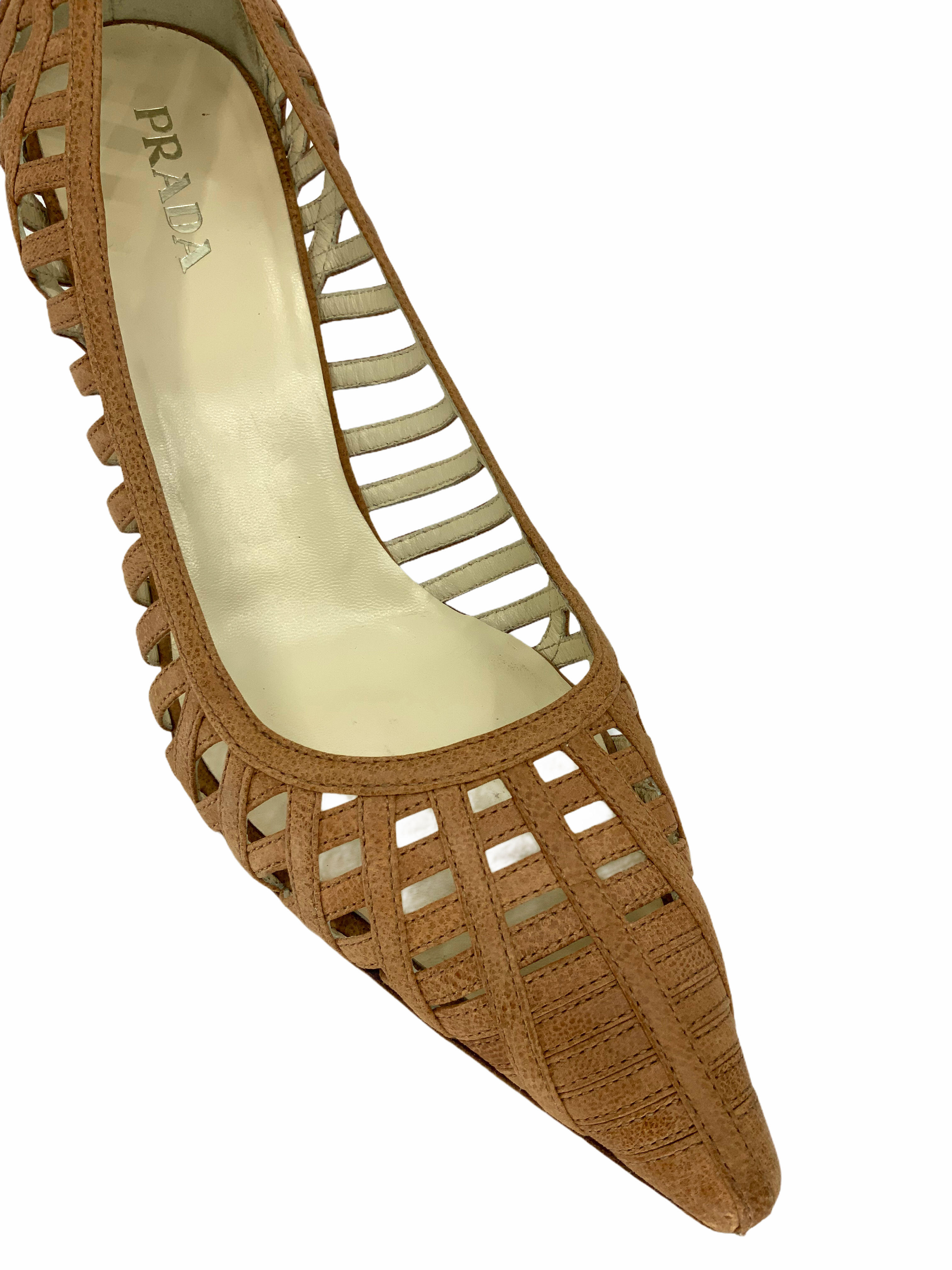 Prada Women's Laser Cut Leather Pumps - Size 9 US | Elegant Pointed Toe Heels for Office, Party & Wedding Events
