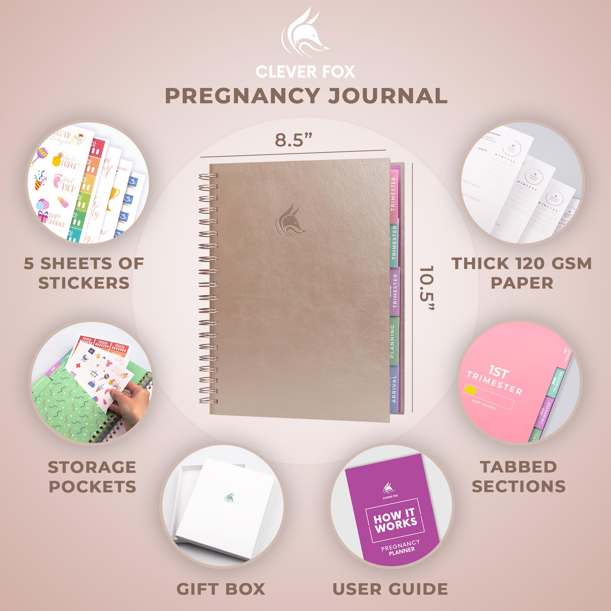 Clever Fox Pregnancy Journal & Memory Book - Pregnancy Planner & Notebook for Expecting Moms, Baby Keepsake & First Time Mom Gift (Pearl, 9