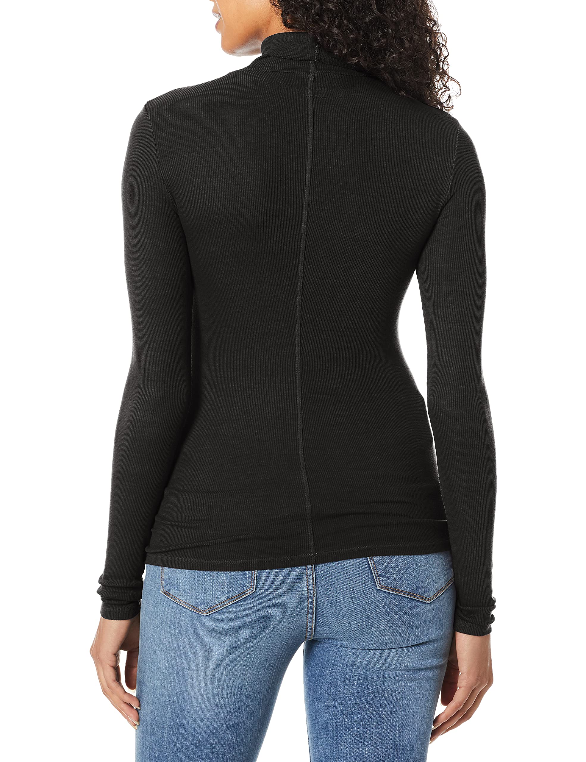 Enza Costa Women's Ribbed Fitted Long Sleeve Turtleneck Top - Soft Stretch Knit Sweater for Layering & Winter Outfits