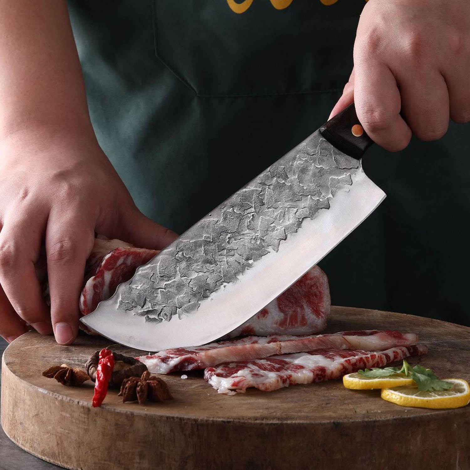 DRAGON RIOT Professional Butcher Knife - Heavy Duty Meat Cleaver for BBQ, Camping & Outdoor Cooking - High Carbon Steel Blade with Ergonomic Handle for Home Kitchen & Hunting