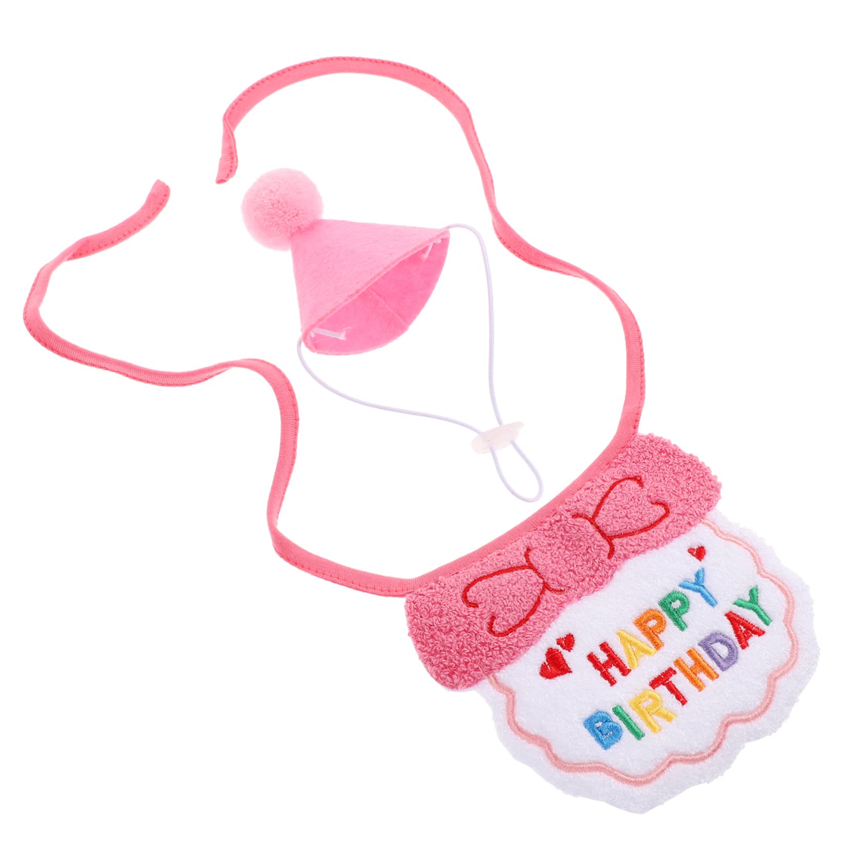 BESPORTBLE 2 Sets Pet Birthday Party Hats & Triangle Bibs - Dog & Kitten Neck Scarf Suit with Yarn Accessories for Birthday Celebrations & Photo Shoots