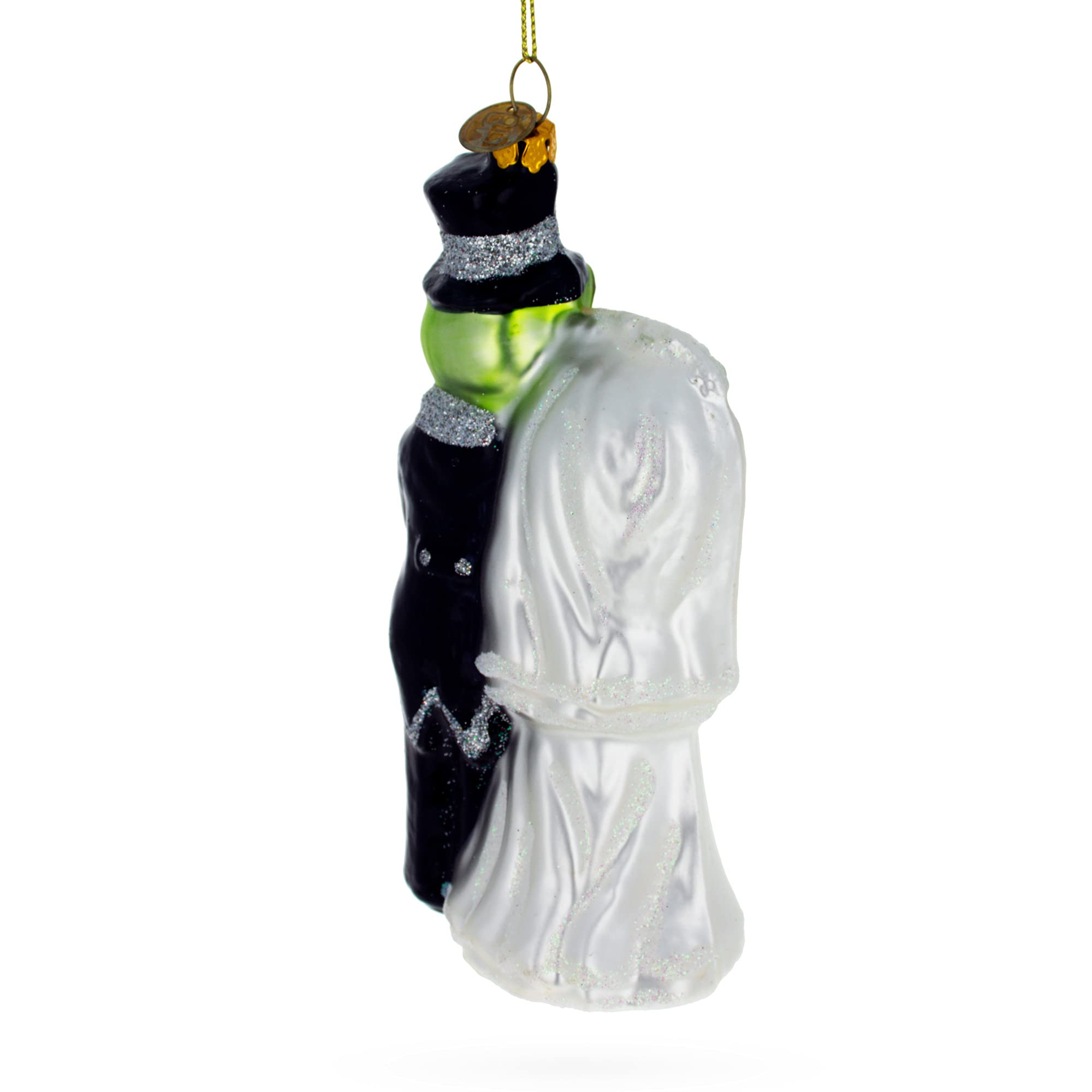 Enchanting Frog Bride and Groom Glass Christmas Ornament - Handmade Holiday Decoration for Tree, Gift, and Winter Wedding Decor