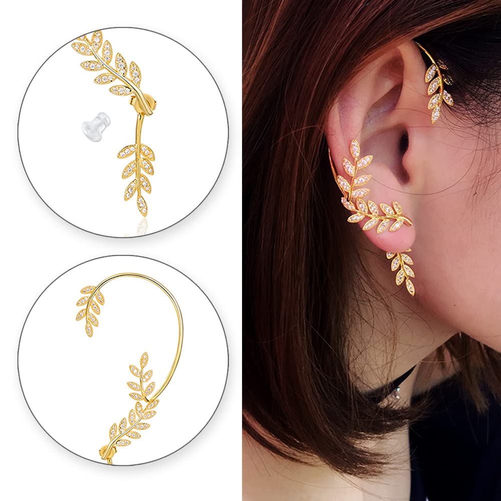 Vercret Gold Cuff Earrings for Women - Adjustable Cartilage Ear Cuff with CZ Stones, No Piercing Wrap Around Ear Clip - Perfect for Parties, Weddings & Everyday Fashion Accessories