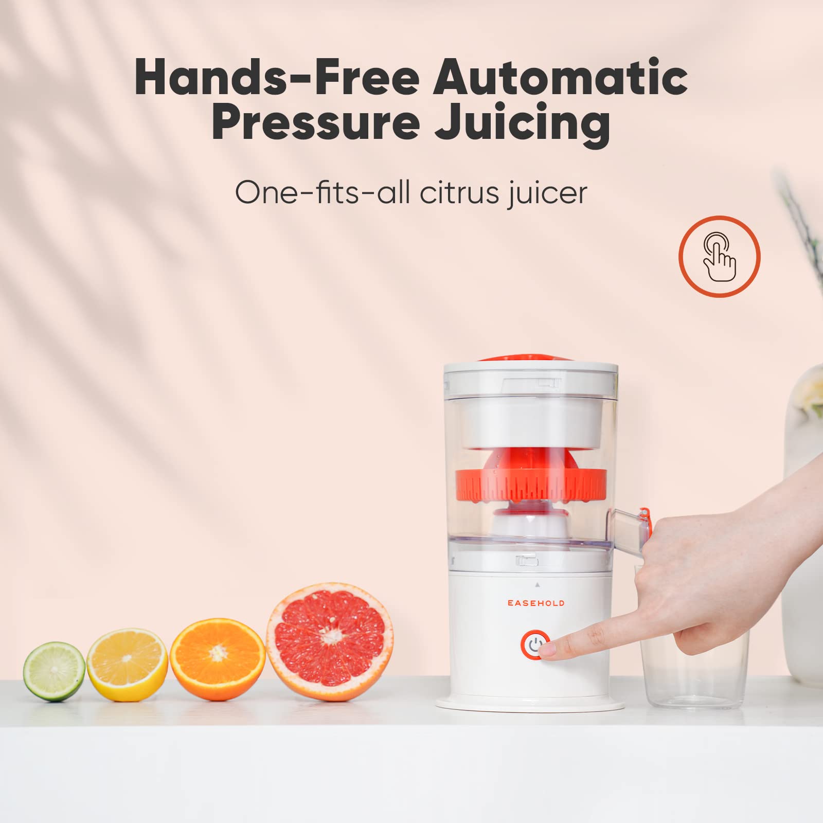 EASEHOLD Electric Citrus Juicer - Rechargeable USB Portable Orange/Lemon/Lime/Grapefruit Squeezer with 2 Juicer Cones | Hands-Free Automatic Fruit Juicer for Kitchen, Breakfast, Bar, Restaurant & Outdoor Use